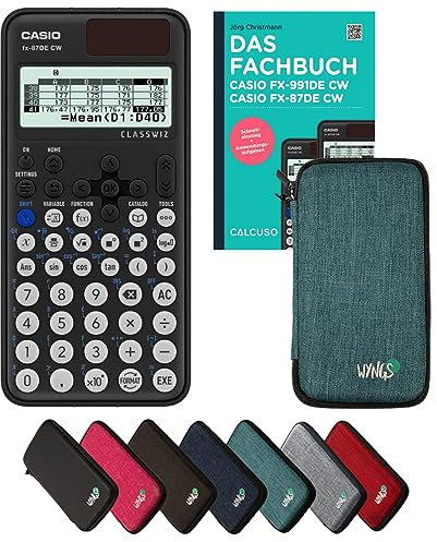 Casio fx-87DE CW Incl. Funda Protectora Turquesa y Libro especializado (160 páginas, DIN A5) – Calculadora científica – Smart Set (Alemán)
