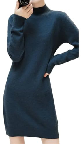Vsadsau Maglione lavorato a maglia in cashmere, mini abiti ad alta elasticità, morbidi, da donna, in 100% lana merino, pullover, Blu, S