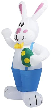 Aufblasbarer Frohe Ostern, 6,5 Fuß Hoher Blauer Osterhase mit Osterei, Aufblasbare Hofdekoration, Riesiger Hase mit LED-Lichtern Feiertagsparty, IP44 (EU-Stecker 220-240 V)