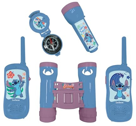 Lexibook, Disney Stitch, Set d'aventurier pour Enfants, Talkie-Walkies 120m, Jumelles, Boussole, Lampe Torche, Bleu/Violet, RPTW12D