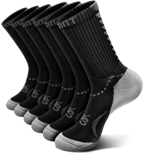 KEMISANT Calze Uomo 6 Paia, Calze da Corsa atletiche Compressione Wicking per Uomini Sport Escursionismo Pesca Suola Ammortizzata Supporto Dell'arco(6coppie,43-46)