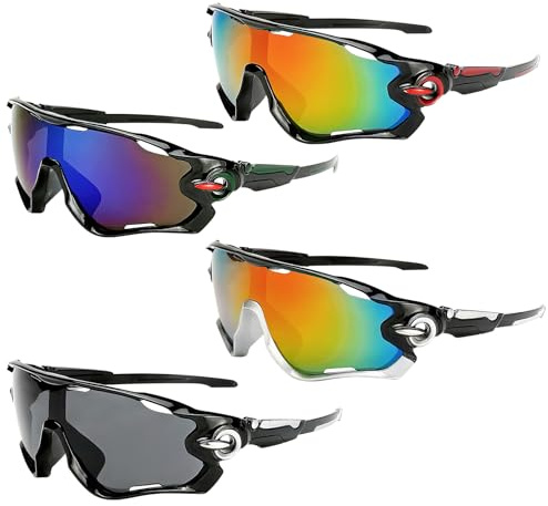 WANDGU Lot de 4 lunettes rapides : lunettes de soleil de sport polarisées hommes femmes, lunettes de vélo coupe-vent, lunettes de cyclisme pour cyclisme, moto, course, ski, alpinisme