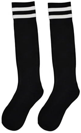 Calcetines hasta la Rodilla, Calcetines con Rayas para Hombre Mujer Niños, Medias Colegio y Fútbol, Disfraces, Colores Blanco, Negro, Azul, Verde, Rojo, (FR/ES, Números, 36, 39, 1, Negro)