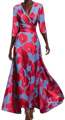 Vestidos De Fiesta Mujer Elegantes Elegante Vestido Largo Mujer Verano Boho Manga Larga Coctel De Graduación Ropa Fiesta Tallas Grandes Sexy Dresses for Women(Rosa Fuerte,XL)
