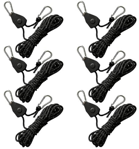 6 Stück Seilratsche mit Haken, 1/8 Zoll/4m Reflektierend Abspannseile, 4mm Seil Ratsche, Leichte Abspannleine Zeltschnur mit Spanner Einsteller, Einstellbare Seil Ratsche für Zelt Camping, Pflanzen