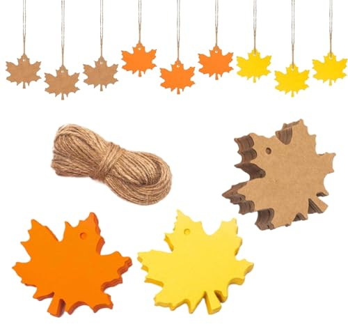 150 Pezzi Etichette Regalo Autunnali Colorate con 20 m Corda Etichette Regalo con Foglie Etichette in Carta Kraft Decorazioni per Artigianato Ringraziamento Feste Regali Matrimonio Natale Pasqua