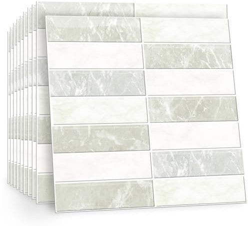TOARTi 10 Sheets 2D Self Adhesive Wall Tiles,12×12inch Stick On Wall Tiles Kitchen Splashbacks for Walls,Tile Stickers Peel and Stick Backsplash Splashback Decals Tile 6
