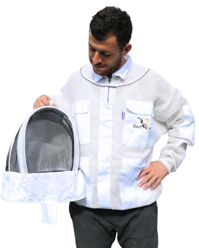 Best Bee Vareuse Apiculteur Ventilée Tissu Épais en trois couches de haute qualité, avec Fermeture Éclair robuste, Capuche Amovibl, Poches à Outils. Veste Apiculture aérée Anti-abeilles (XXXL)