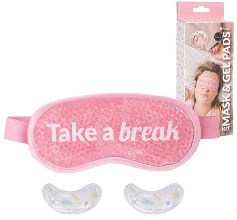 Fisura – Kit masque pour les yeux et patchs yeux réutilisables “take a break”. Masque pour les yeux en gel froid rose. Patchs réutilisables anti-cernes, anti-poches et anti-rides