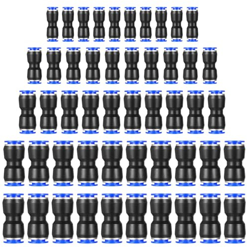 50 st Pneumatiska slangkopplingar 4mm 6mm 8mm 10mm 12mm, Rak pneumatisk kontakt, Tryckluftsnäckopplingar, Push-In Snabbkopplingsset för luftslangar