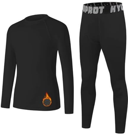 HYCOPROT Ensemble de sous-Vêtements Thermique pour Enfant Sport Respirants Thermiques Ensemble pour Ski et Football pour Garçon Séche Rapide Thermique Fonctionnels Set pour Hiver Running Randonnée