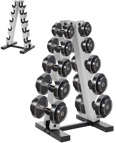 Support d'haltères, Support d'haltères cadre en A, Support pour haltères longs 34 x 32 x 65 cm, Gain de place, 5 niveaux, Capacité de charge 100 kg, Support d'haltères pour salle de sport à domicile