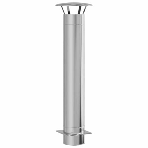 vidaXL Skorstensextension Silver 35 x 35 x 132 cm Rostfritt stål, Trädgård och terrass, modern cylindrisk skorsten, lätt, vattentålig eldstads tillbehör för utomhusvärme