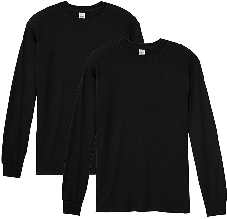 Gildan Men's Heavy Cotton Long Sleeve T-Shirt, Style G5400, 2-Pack, Black, Large