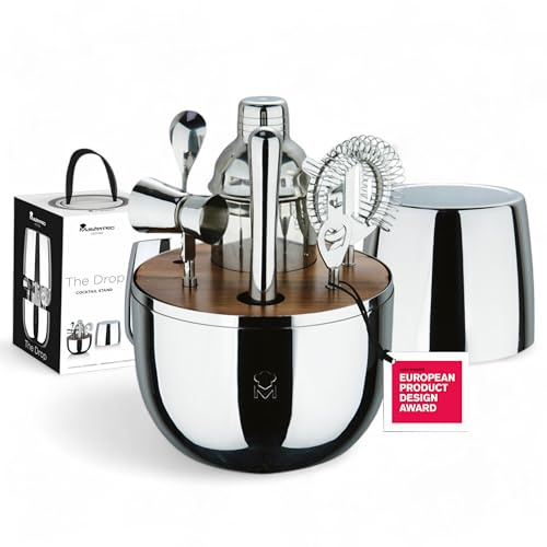 MasterPro The Drop - Set da cocktail in acciaio inox da 6 pezzi - Include colino, apribottiglie, cucchiaio lungo, shaker per cocktail, jigger, frantumatore - Elegante e professionale