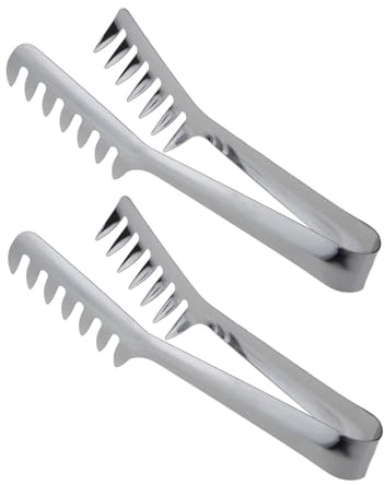 HornTide Stainless Steel Pasta Tongs, Pack of 2 Piece, Teethed Ends Design for Spaghetti Noodle Pastry, Kitchen Serving Tong Set 8-inch 20cm