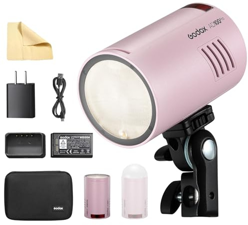 GODOX Pink AD100Pro Kit d'éclairage stroboscopique de poche pour studio photo 100 W TTL HSS léger, portable, compact, flash de modélisation + diffuseur