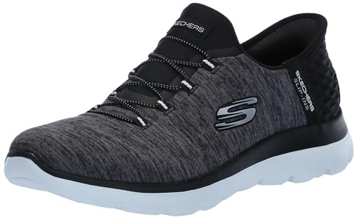 Skechers Women's Summits Hands-Free Slip-Ins – Memory Foam Insole, Heel Pillow, Vegan Materials Sneaker, Black White, 8 Wide