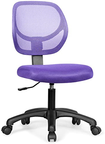 COSTWAY Kids Office Chair, Low-back Students Desk Chairs with Lumbar Support, Height Adjustable Swivel Task Study Chair for Boys Girls (Purple)