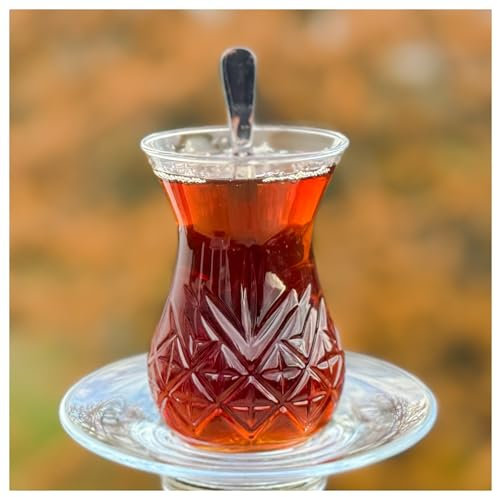 Topkapi - 18-tlg Türkisches Tee-Set Deniz-Sultan für 6 Personen │ 6 Teegläser, 6 Untersetzer und 6 Teelöffel │ Kristall Design │ Komplett-Set │ Versandsicher gepackt