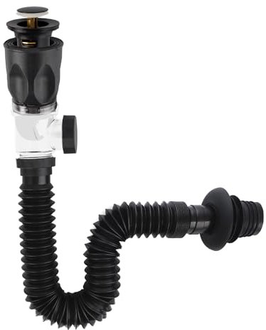 Hibbent Kit de vidange d'évier, vidange de lavabo Universelle avec Tuyau d'évacuation Flexible, kit de vidange pour évier de Cuisine de Salle de Bain, à l'épreuve des odeurs et des fuites -Noir