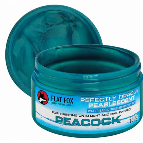 Flat Fox Perfectly Opaque Pearlescent Metallic Screen Printing Fabric Ink (Peacock, 100g)