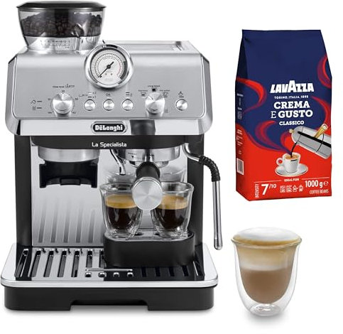 De'Longhi Perfetto La Specialista Arte, Máquina de Café Espresso y Cappuccino con Bomba, Máquina de Café en Grano, Metal/Negro + Lavazza, Crema e Gusto Classico, 1 kg