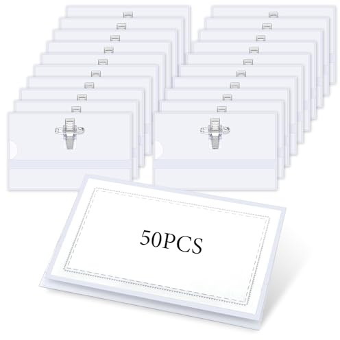 50 Pezzi Badge Portanome Con Clip E Pin Pvc Trasparente Titolare Di Carta D'identità Porta Badge Orizzontale Portabadge Holder Clip Porta Distintivo Porta Cartellino Identificativo