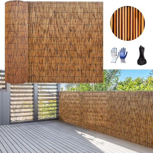 Ukkajovlex Sichtschutz Holz Balkonverkleidung Wetterfest 50 60 70 80 90 100 110 120 130 140 150 160cm H Bambus-Sichtschutz Sonnenschutz Balkon Für Privatsphäre Und Atmosphäre Natur Partydeko Brauner