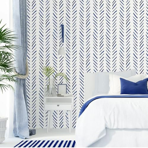 WANMAVIS Self Adhesive Wallpaper Blue Sticky Back Plastic Patterned Furniture Sticker Vinyl Wrap Film Roll for Wall Cupboards Shelves Peel and Stick Wallpaper Stick on 44.5x300cm