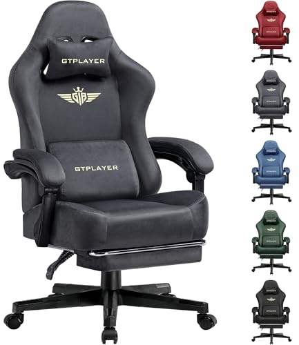 GTPLAYER Fabric Gaming Chair, Ergonomic Computer Chair with Footrest and Lumbar Support Height Adjustable Home Office with 360°-Swivel Seat and Headrest