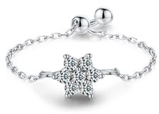 Bague en Argent Sterling 925 pour Femmes et Filles - Chaîne à Maillons Marguerites en Cristal Arc-en-Ciel - Fiançailles, Mariage - Réglable, Plaqué Or