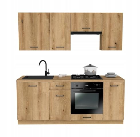 Laclar Küchenzeile 200 cm - Modulare Möbel für die Küche - inklusive Montagezubehör - mit Soft-Close-System - ohne Spülbecken Geräte - Capri Evoke Oak - Küchenarbeitsplatte Evoke Oak