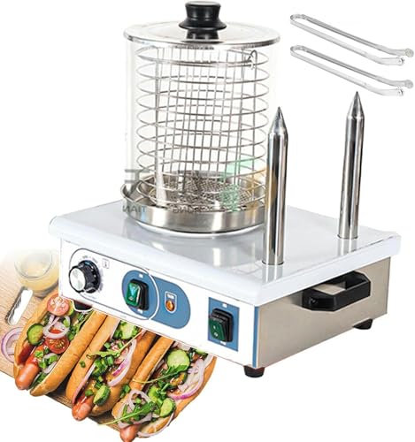 GFXYQPDNV Hot Dog Bun Steamer, Electric Sausage Machine with 2 Grilling Tongs, 24 Hot Dog and 12 Bun Capacity, Hot Dog Roller Machine (Stick)