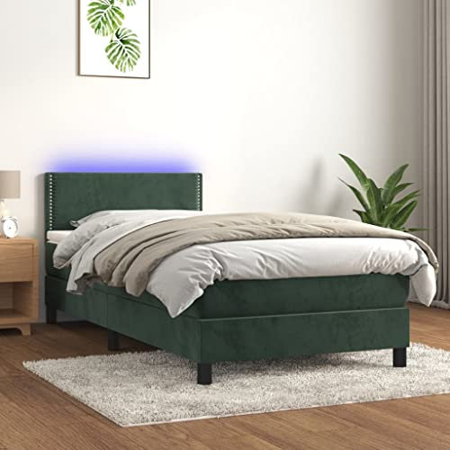 Brokky Boxspringbett mit Matratze & LED Bett Mit Bettkasten Bett Boxspringbett Betten Boxspringbett Mit Matratze Dunkelgrün 100x200 cm Samt - 3134330