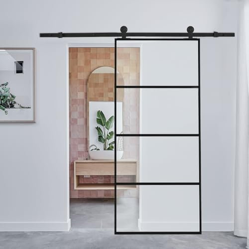 INMOZATA Sliding Door 90 * 205cm Clear Glass Barn Door, Sliding External Door Gates with 6ft Track Set Included