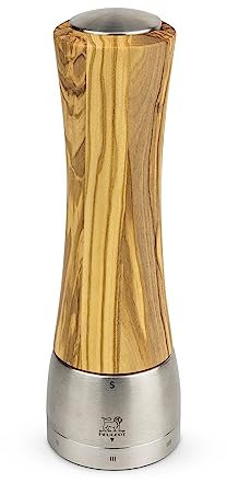 PEUGEOT - Madras u'Select 21 cm Salt Mill - 6 Predefined Grind Settings - Powdered Salt Innovation, Zirlion Mechanism - PEFC-Certified Olive Wood and Stainless Steel - Made in France