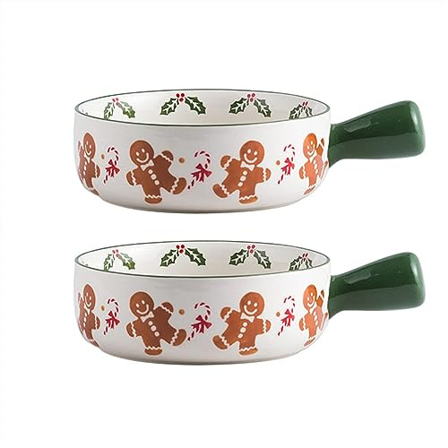 Gaxcent Bol à Soupe en céramique avec poignée, Bol à Soupe à l'oignon français, 22 oz / 660 ML Assortiment de Petit - déjeuner Assortiment de Bol à Petit - déjeuner, ragoûts, Paquet de 2,Vert