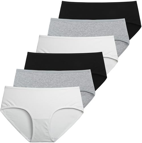 INNERSY Mutande da donna in cotone traspirante hipster biancheria intima basic, comode, confezione da 6, Grigio / Nero / Bianco, 3XL