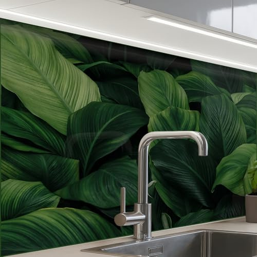 KitchenYeah© Spritzschutz Küchenrückwand 60x80 cm Küche Abwaschbar Selbstklebend Küchenwand Küchenfront Küchen Rückenwand Wandschutz Natur - Tropisch - Blätter - Grün