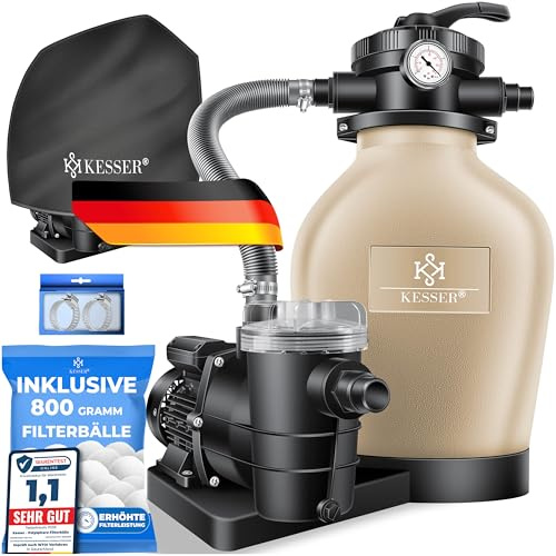 KESSER Impianto di filtraggio a sabbia + 800 g palline filtranti sostituiscono 25 kg di sabbia filtro a 7 vie valvola con indicatore di pressione filtro piscina 10 mġ/h impianto di filtraggio caldaia