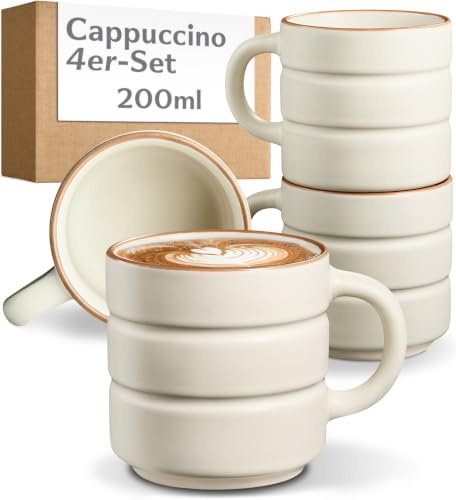 Cosumy Cappuccinokoppar Set om 4 Beige - Keramik Kaffekoppar 200 ml