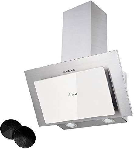 KKT KOLBE Dunstabzugshaube 60 cm | Kopffreie Wandhaube | Abluft Umluft | Edelstahl | Silber | weißes Glas | Druckknopf Bedienung | LED-Beleuchtung | BASE604WED