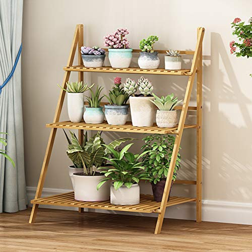 Cocoarm Pflanze Blumenständer Outdoor Blumenregal Pflanzenregal Blumentreppe 3 Ebenen Blumenregal Ablageregal GartenregalBambus Indoor Outdoor Garten Balkon 70 x 40 x 96 cm (Holzfarbe)