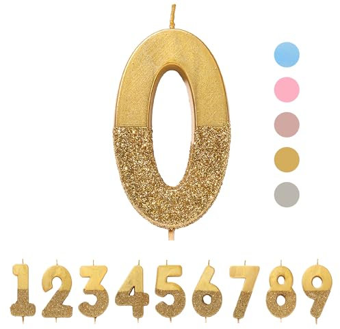 Talking Tables Candela di compleanno numero 0 in oro con glitter – Decorazione per topper per torta di alta qualità – Per bambini, adulti, 20°, 30°, 40°, 50°, 60°, festa, anniversario