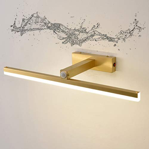 HMAKGG LED Spiegellampe mit Bewegungsmelder Badezimmer Vintage, Sensorleuchte Lichtsensor Messing Schminklicht für Spiegel Warmweiss Bad Wandleuchte Spiegelleuchte Beleuchtung 4000K,9w/43cm