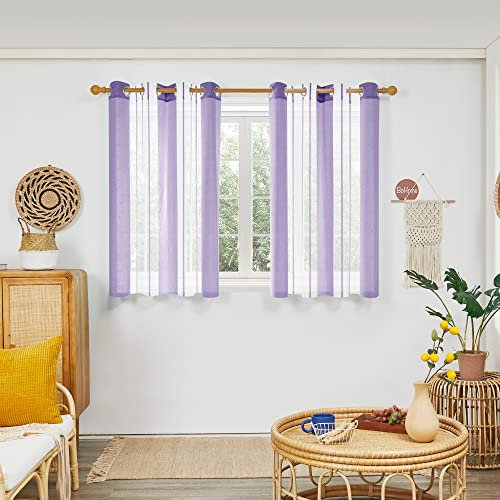 Deconovo Voilages Rideaux Fenetre Largeur, 140x138 CM (Largeur x Hauteur), Voilage pour Salon et Chambre, Design Moderne à Oeillets, Violet, 2 Pièces