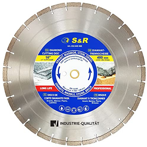 S&R Diamanttrennscheibe 400 x 25.4 x 3.0 x 10 mm in Industrie-Qualität, Diamant-Trennscheibe für Naturstein, Kunststein, Sandstein, Hartziegel, für Motortrennsägen und Tischsägen