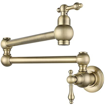 Classic Antique Brass Single Cold Pot Filler Kitchen Faucet Bronze Wall Mounted Kitchen Tap with Dual Swing Joints