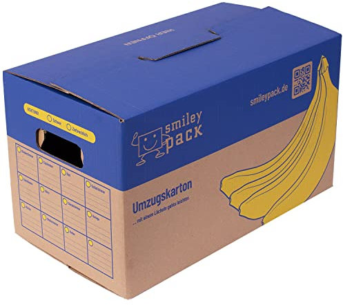 smiley pack 50 Stück Umzugskartons Bananenkiste 600 x 328 x 340 mm bis 40 kg (Zweiwellig) stabil Profi groß stark Umzugskiste günstig XXL Umzugskarton Archivkarton Stapelbar – Sets von 5 bis 240 Stück